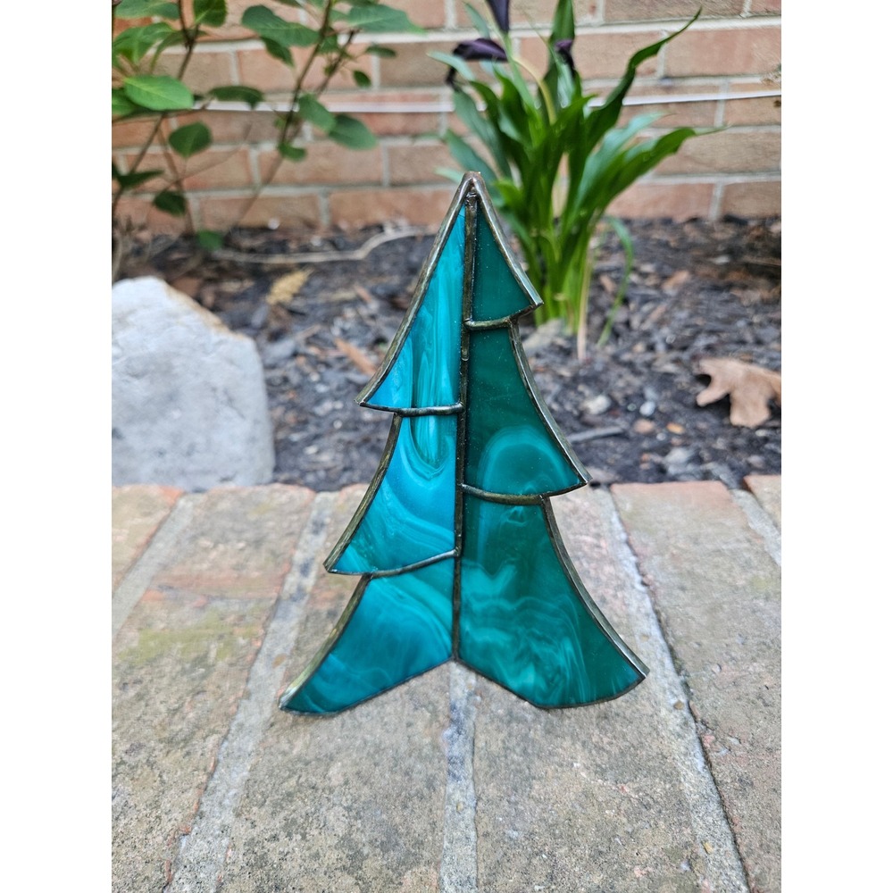Beautiful Stained Glass 3D Christmas Tree 6", Holiday Decor, Suncatcher, EUC